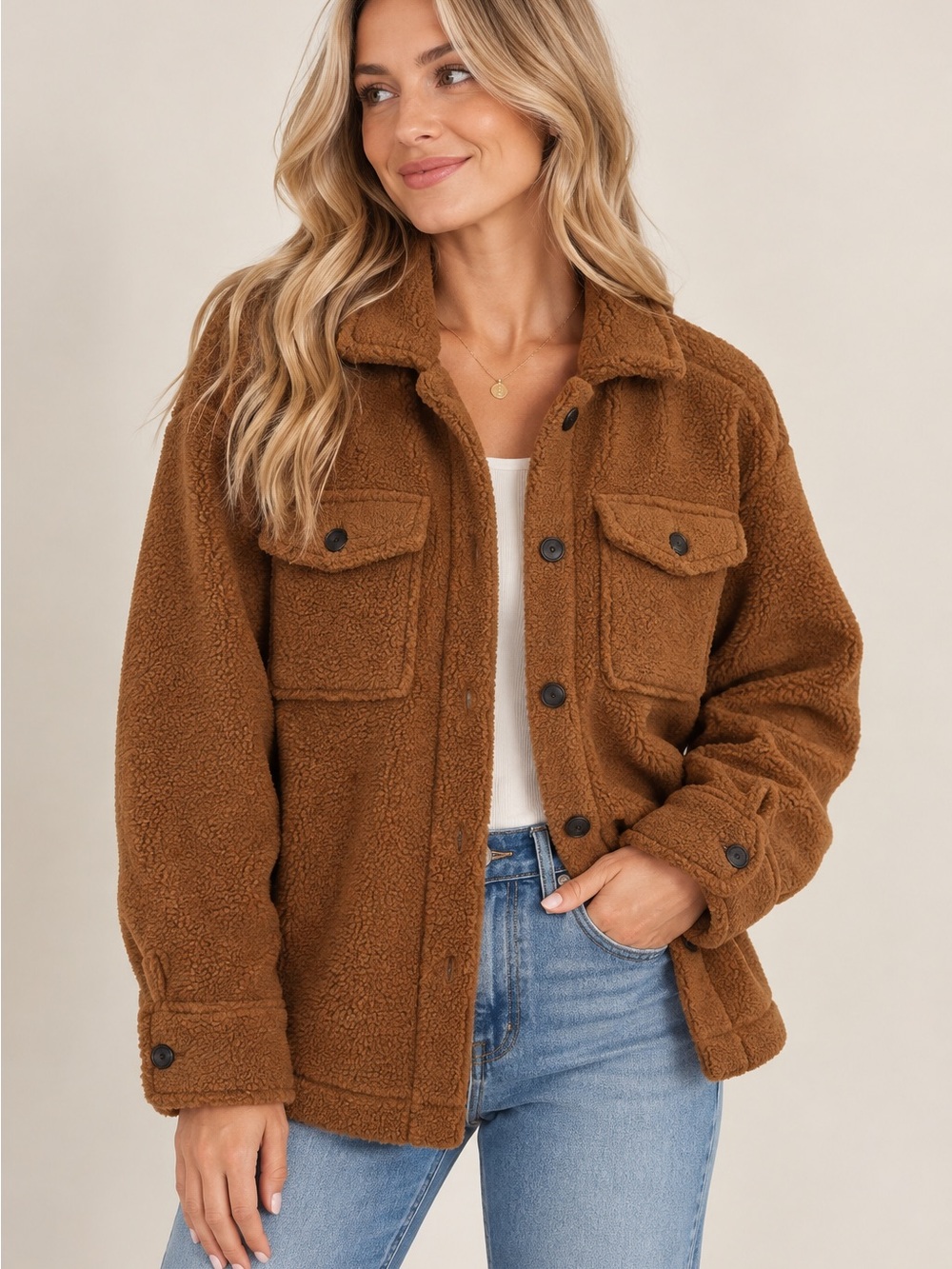 Weatherproof Women's Brown Sherpa Teddy Jacket Oversized size medium
